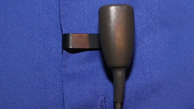 Lavalier mic pinned on shirt