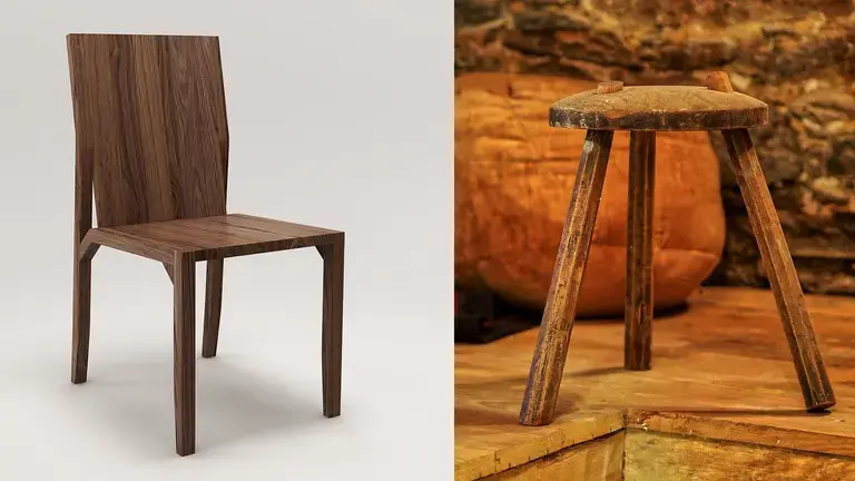 A chair and stool