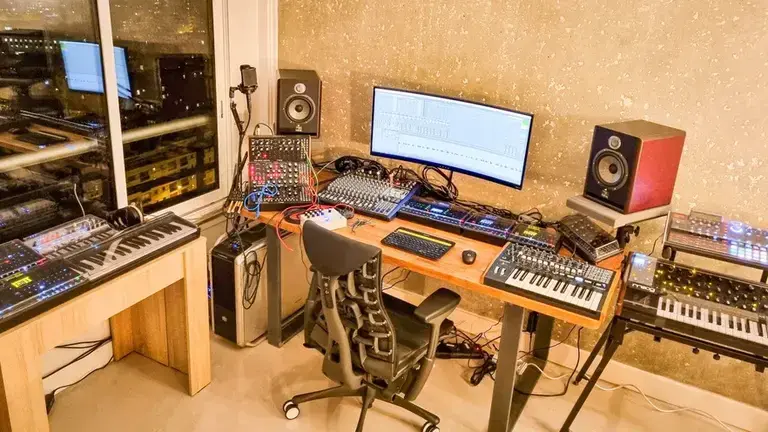 Drum machine in a studio