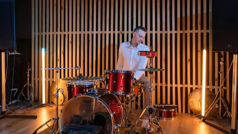 Drum set under lights