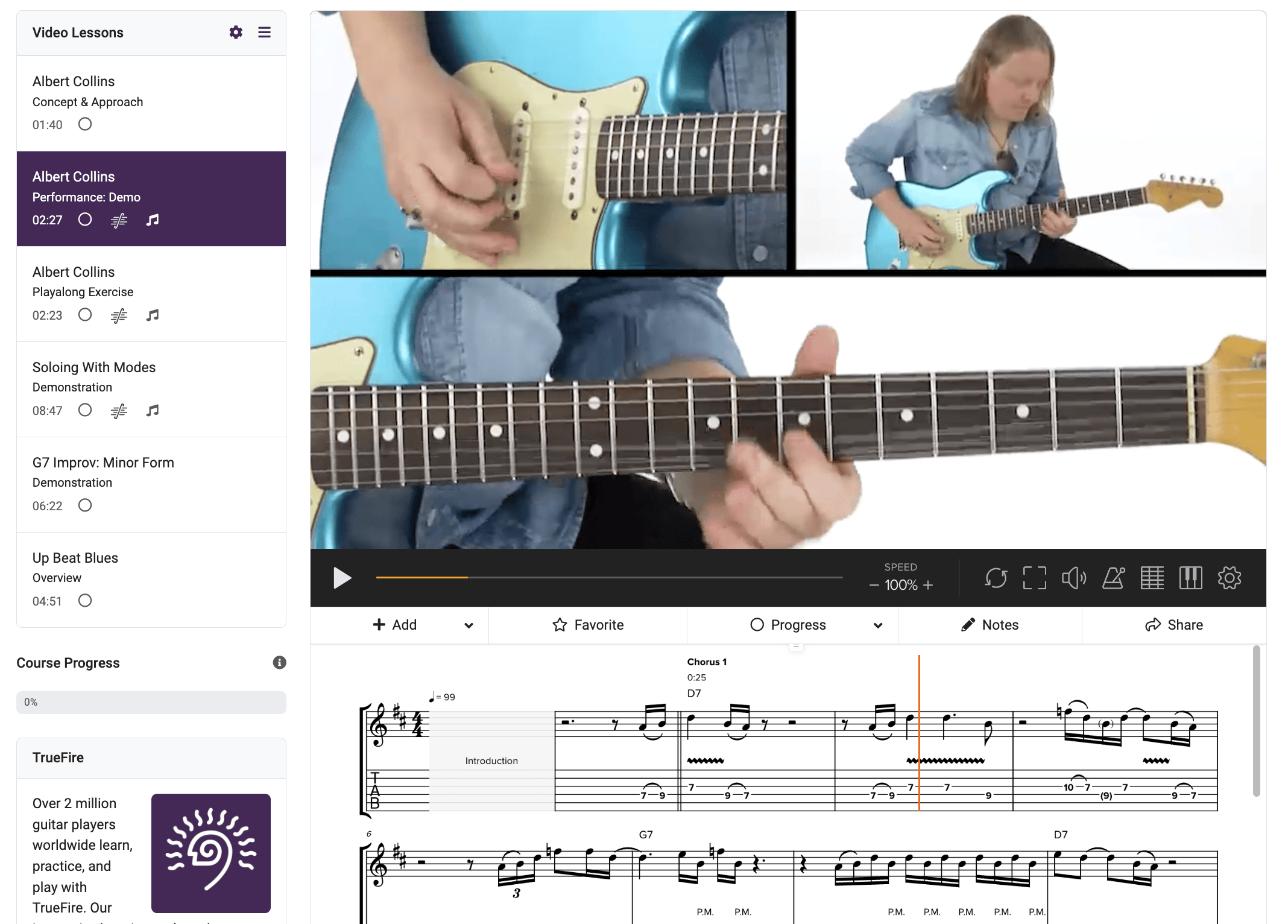 TrueFire's users interface is great for learning the guitar.