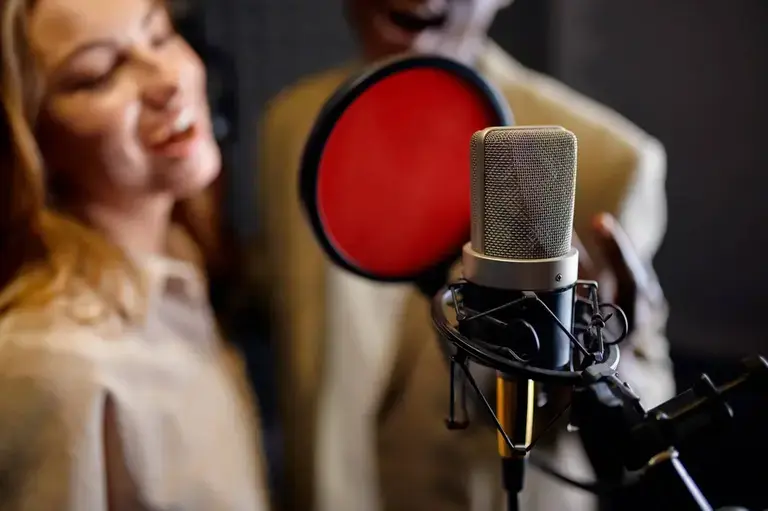 Image recording vocals with pop filter