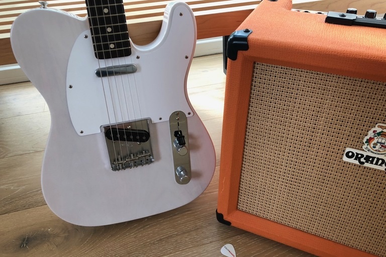 Fender Jimmy Page Telecaster next to Orange amp