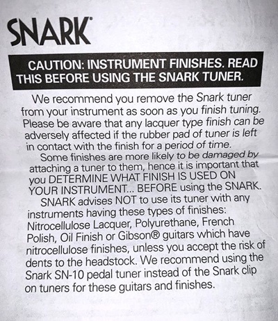 Snark Tuner Finish Warning