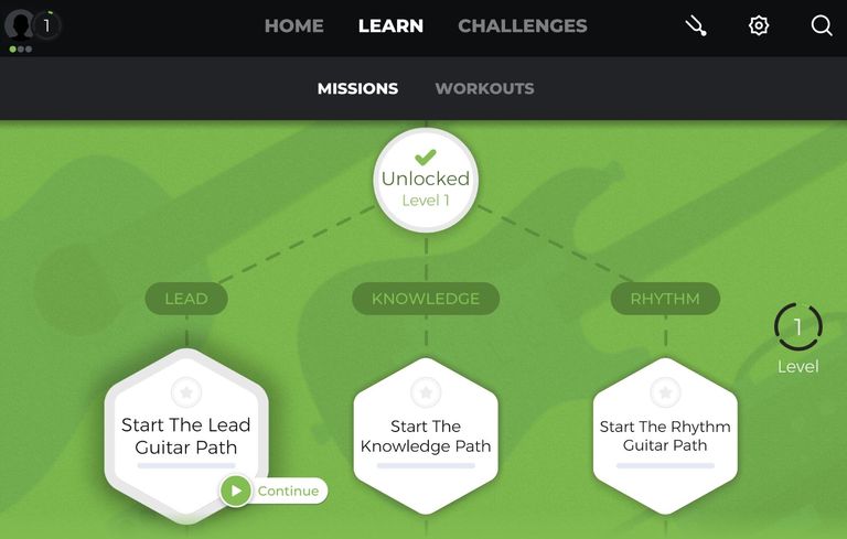 Screenshot of Yousician's guitar learning paths