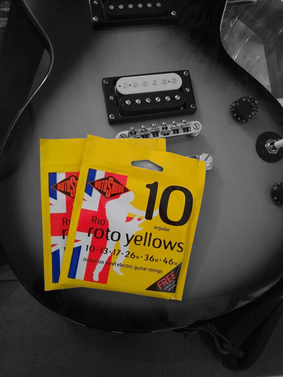 Music Gear Setup by zisis featuring Epiphone Les Paul Special II, Rotosound R10 Roto Yellows Nickel-Steel 10-46, and IronGear Tesla Shark - Reserve Zebra Open Coil