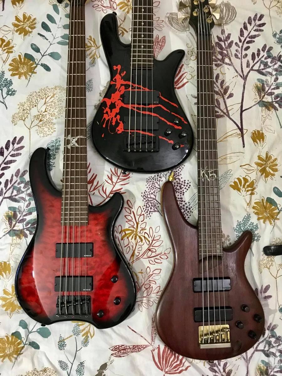Music Gear Setup by imtiaz_ahmad featuring Spector Alex Webster signature 5-strings, Fernandes Tony Campos Signature Tremor 5-String Deluxe, and Ibanez K5 Fieldy Signature