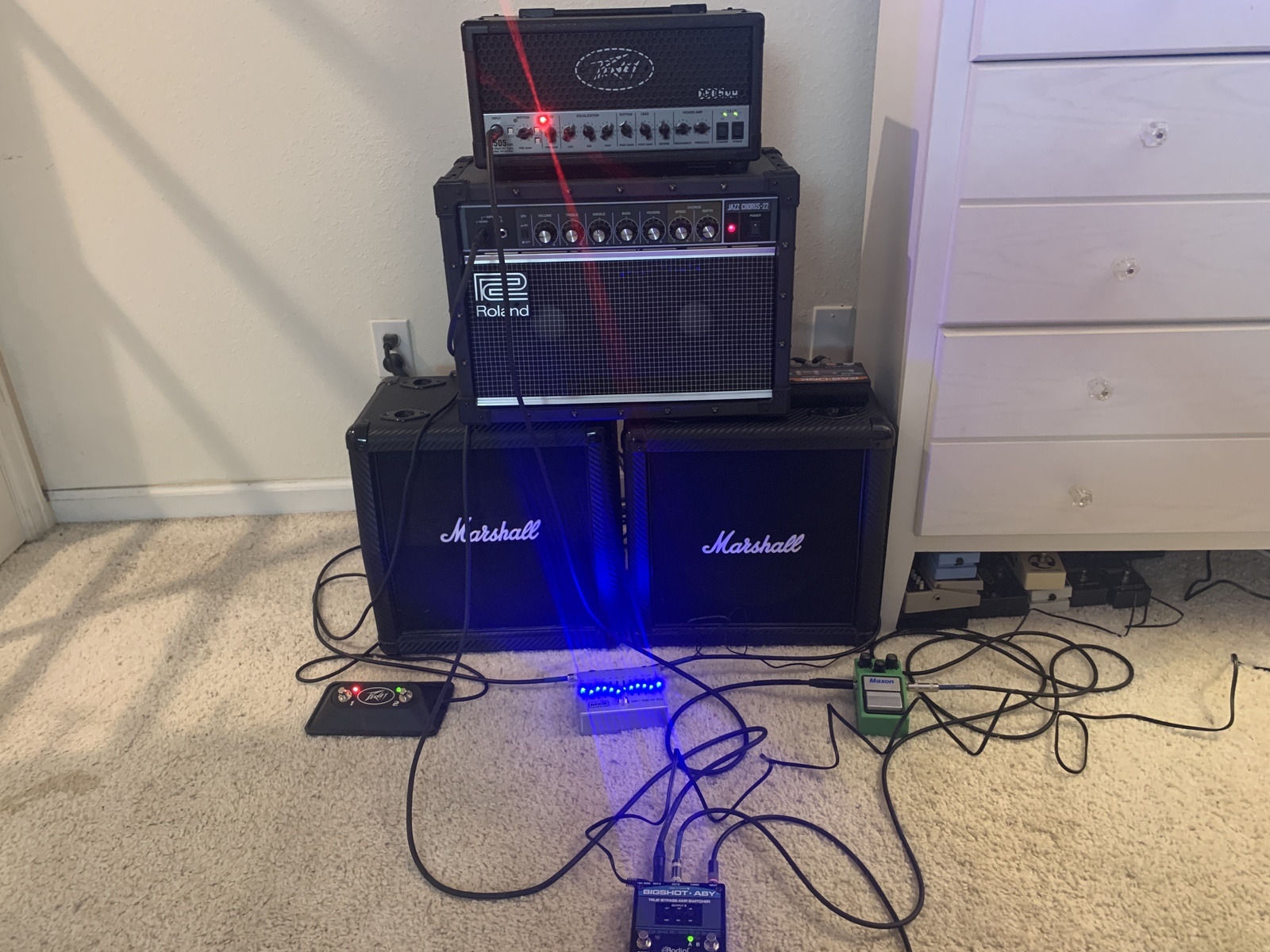 Metal Amp Rig by cjwise_17 featuring Maxon OD-9 Overdrive, Peavey 6505 Mini Head, and Roland JC-22 Jazz Chorus and 3 more pieces of gear