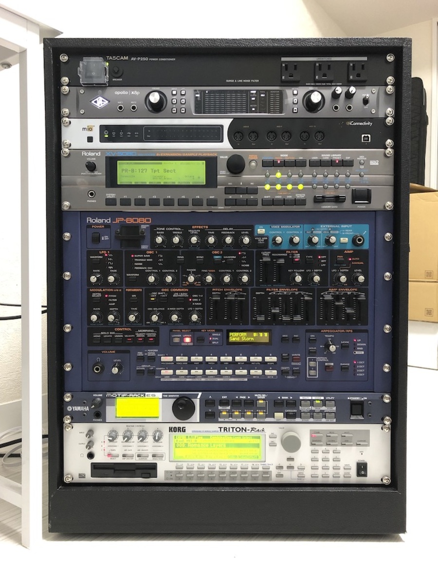 Electronic Studio Setup by interovgm featuring Roland JP-8080 Synthesizer Module, Korg Triton Rack Synthesizer, and Roland XV-5080 and 4 more pieces of gear
