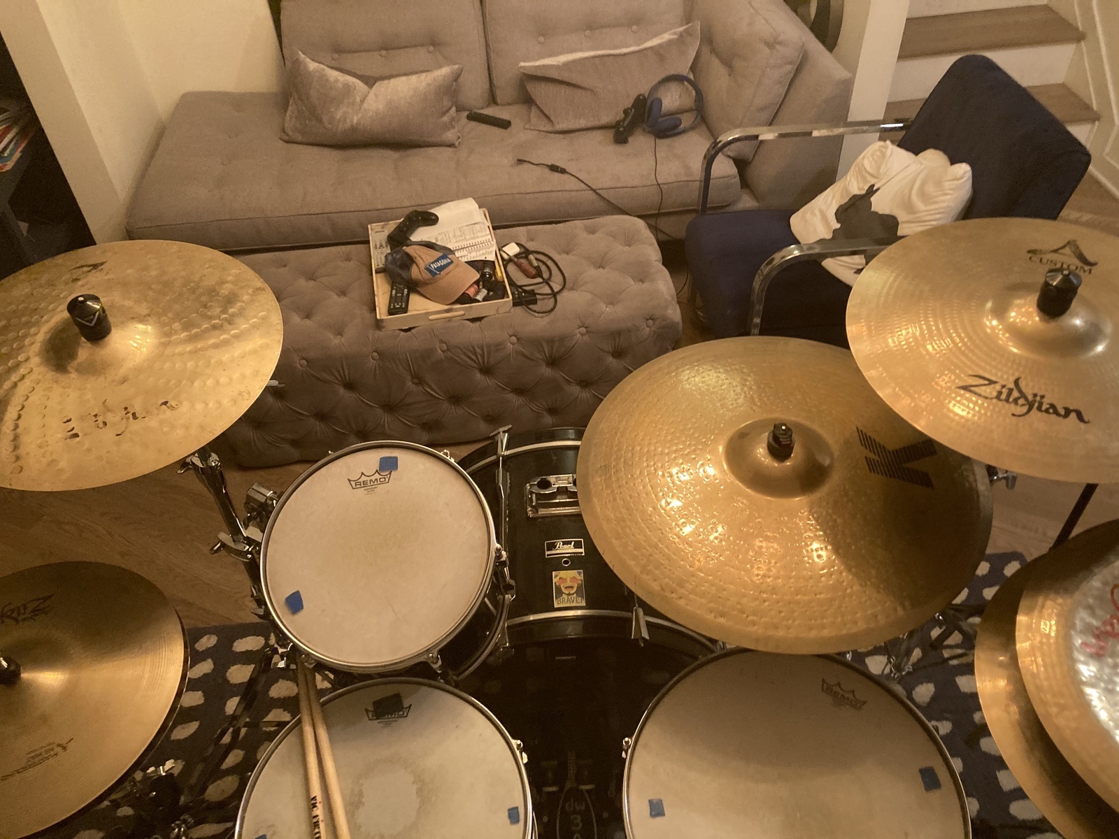 Metal Drum Kit by bgoodie311 featuring DW 3000 Double Bass Pedal, Zildjian 16" Oriental China Trash Cymbal, and DW 3000 Hi Hat Stand and 5 more pieces of gear