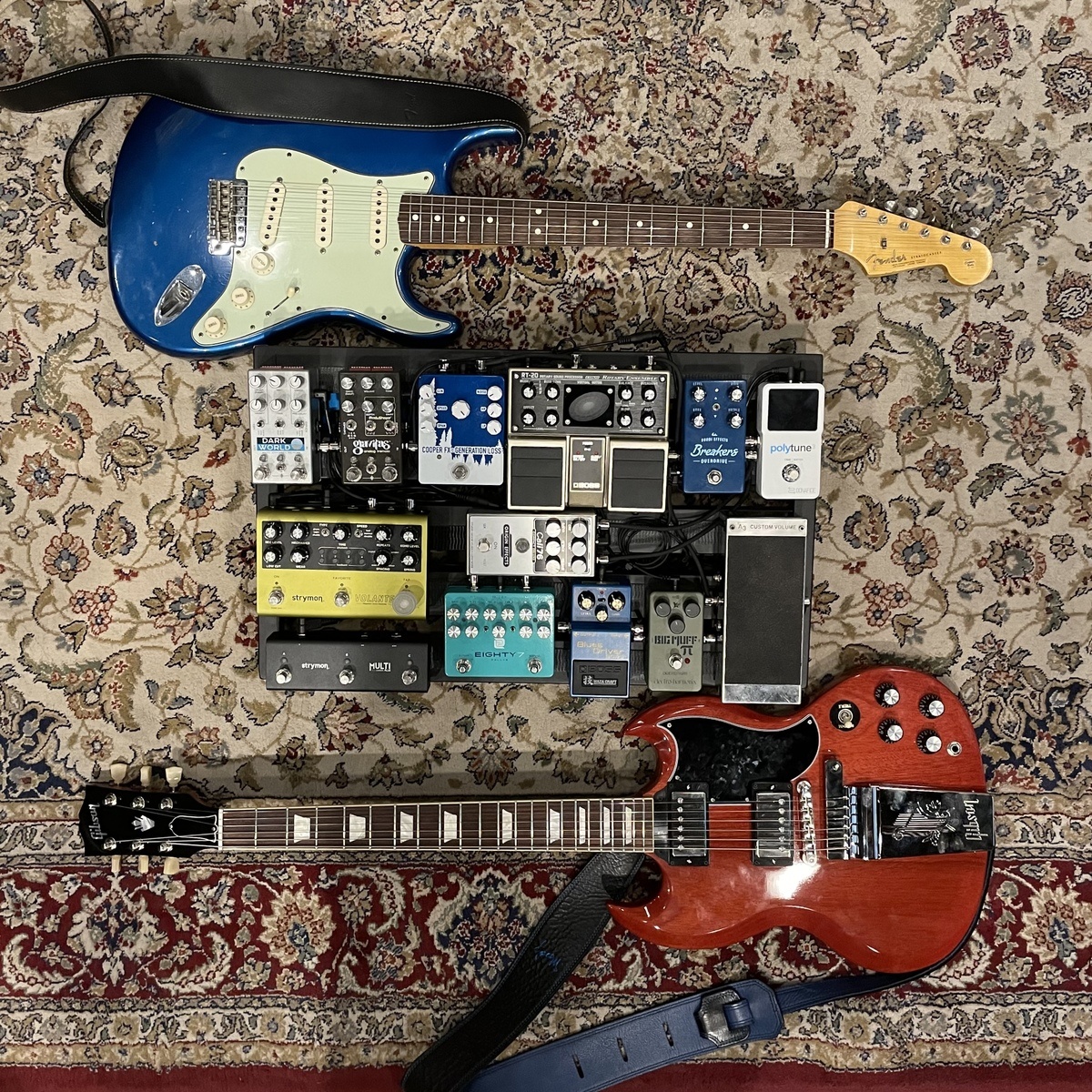 Pedalboard by oceanbloomin featuring Boss RT-20 Rotary Ensemble, Fender Stratocaster Electric Guitar, and Boss BD-2W Blues Driver Waza Craft and 10 more pieces of gear