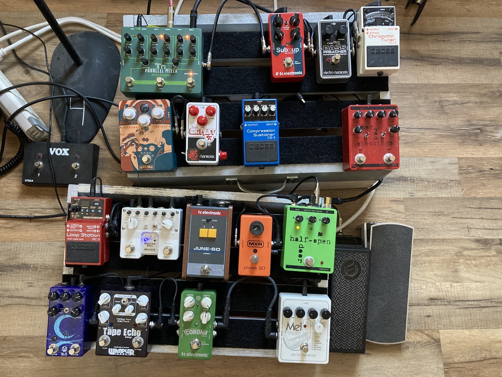 Pedalboard by stephen_bourque featuring Boss TU-3 Chromatic Tuner, Boss CS-3 Compression Sustainer, and Boss RC-3 Loop Station and 14 more pieces of gear