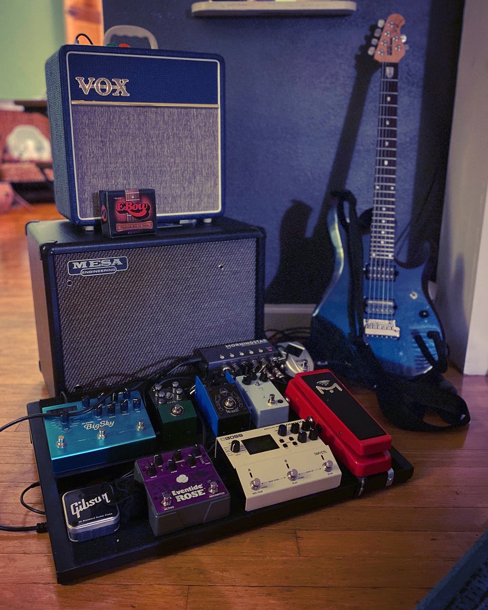 Music Gear Setup by saint_fire featuring Heet Sound EBow, JHS SuperBolt, and Strymon BigSky and 8 more pieces of gear