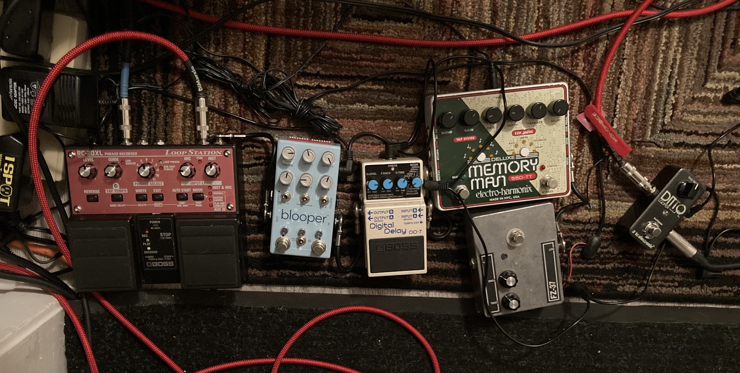 Boss Pedalboard by bubba_gump featuring Boss DD-7 Digital Delay, TC Electronic Ditto Looper, and Boss RC-20XL Loop Station and 2 more pieces of gear