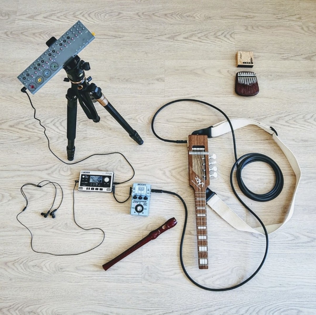 Pedalboard by shamshadinov featuring Boss MICRO BR® BR-80 Digital Recorder, Zoom MS-70CDR MultiStomp, and Teenage Engineering OP-Z and 1 more piece of gear