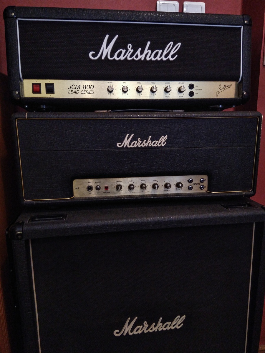 Metal Amp Rig by fazliemreguven featuring Marshall 1960B 4x12'' Cabinet, Marshall JCM800 2203, and Marshall Super Lead 100-Watt Head and 1 more piece of gear