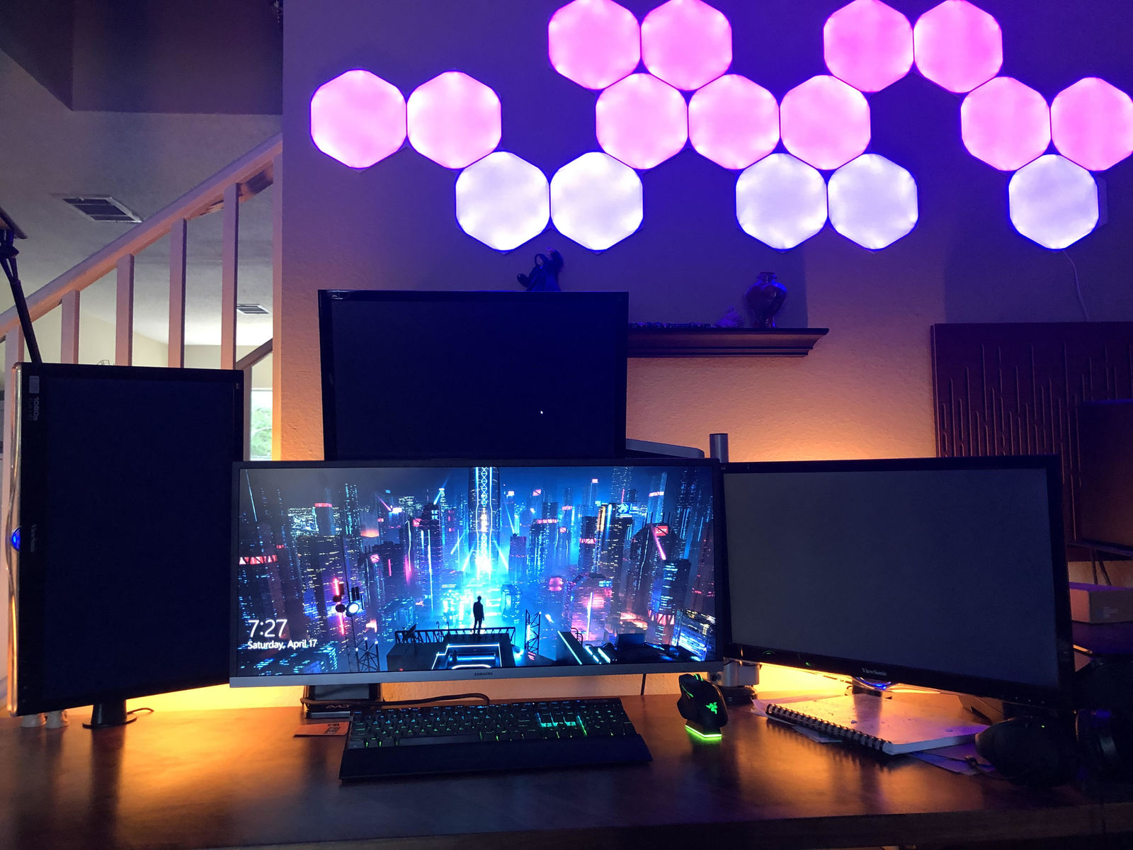 Studio Setup by cobaltorder featuring CORSAIR K70 RGB MK.2 Mechanical Gaming Keyboard, Razer Basilisk Ultimate, and UA Acoustics Sound Absorption-Diffuse Acoustic Panel, "Wave" (Nut) and 6 more pieces of gear
