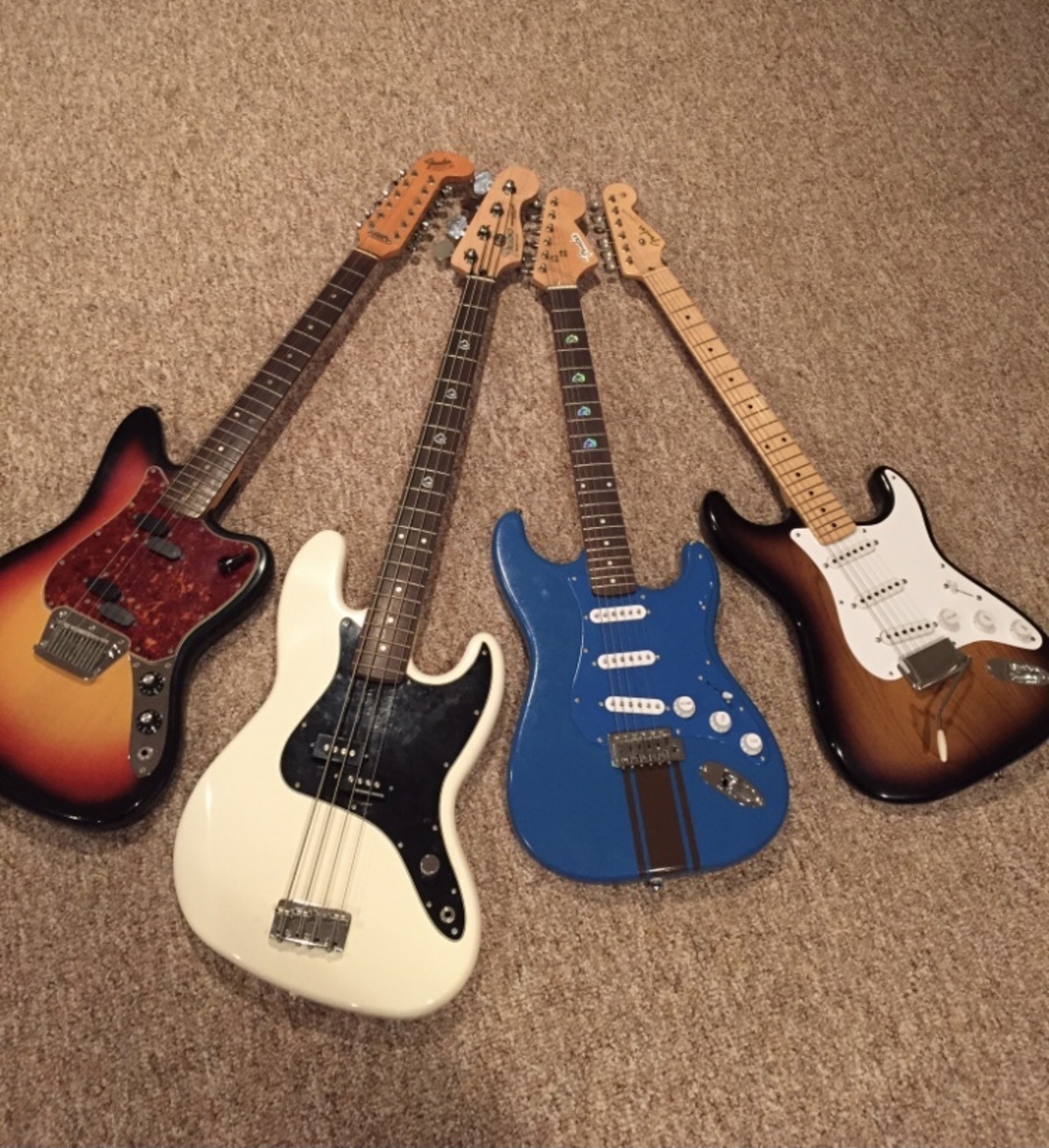 Music Gear Setup by john_pondingo featuring Fender Jazz Mark Hoppus Signature, Fender Electric XII 12-String Guitar, and Fender 50th Anniversary Stratocaster