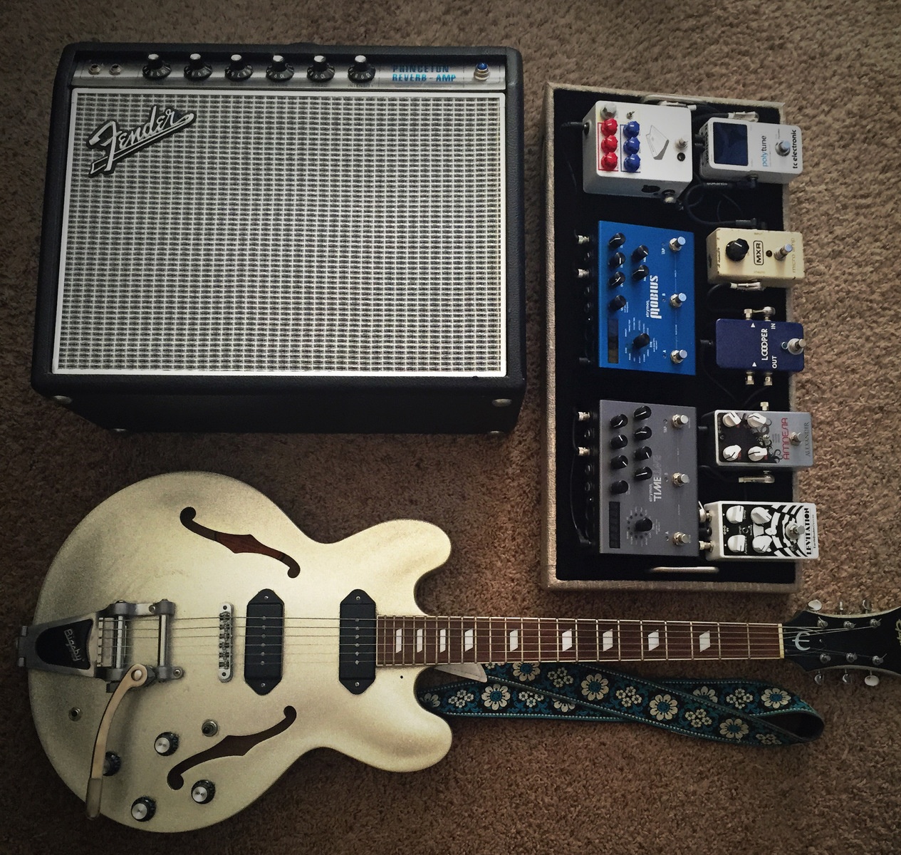 Pedalboard by vito_fuca featuring Epiphone Casino, Fender '68 Custom Princeton Reverb 12W 1x10 Tube Guitar Combo Amp, and Strymon TimeLine and 5 more pieces of gear