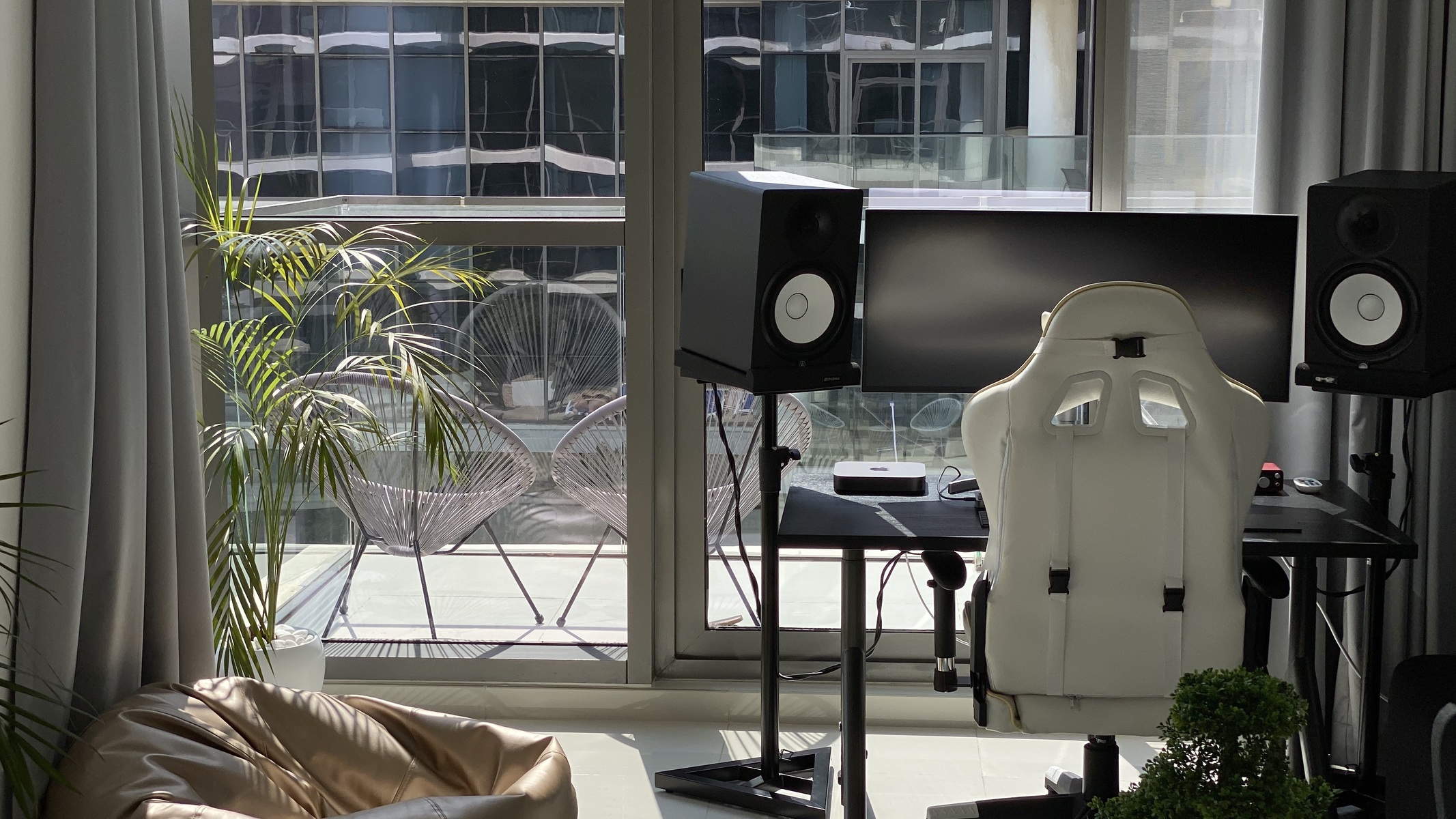 Electronic Studio Setup by ryanccivi featuring Yamaha HS8, Apple Mac Mini (General), and LG 38UC99-W 37,5" 21:9 Curved UltraWide QHD+ Monitor and 1 more piece of gear