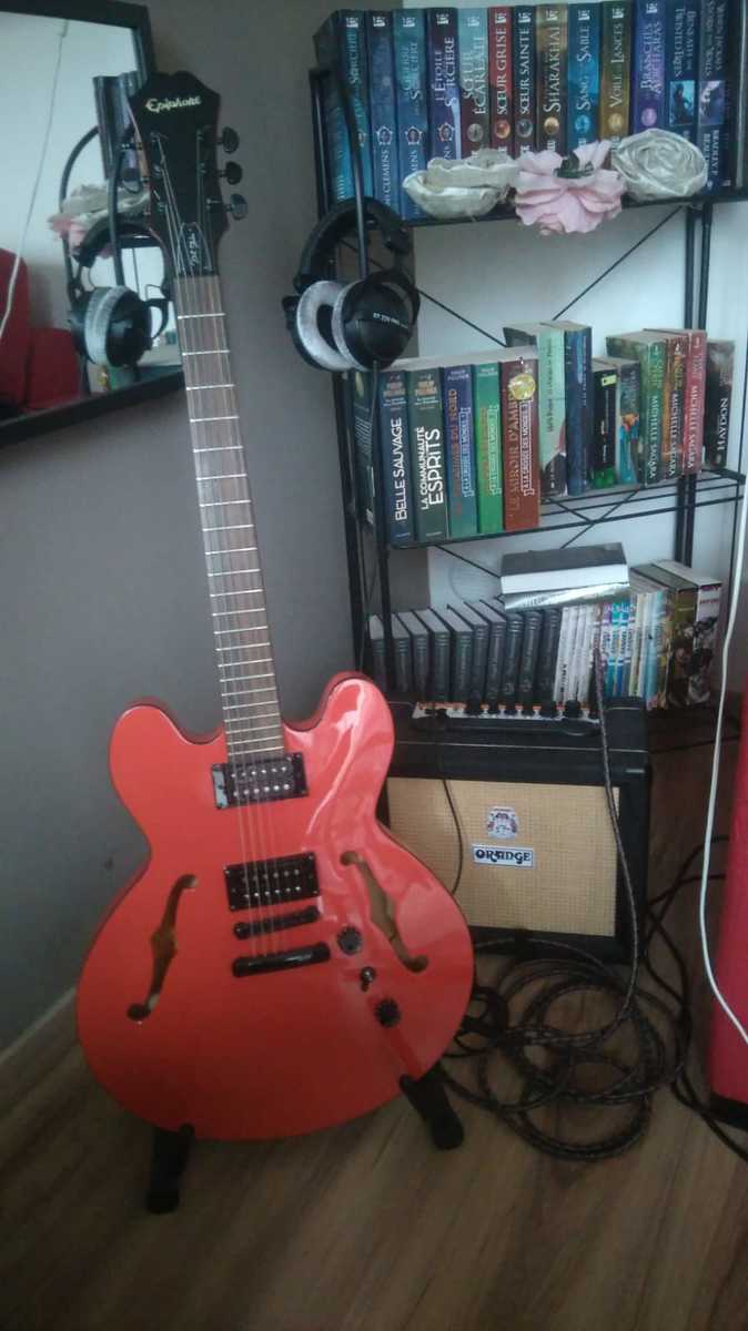 Music Gear Setup by mrzog69 featuring Epiphone Dot Studio, Orange Amplifiers Crush 20RT, and Beyerdynamic DT 770 PRO-80 Closed Studio Headphones and 1 more piece of gear