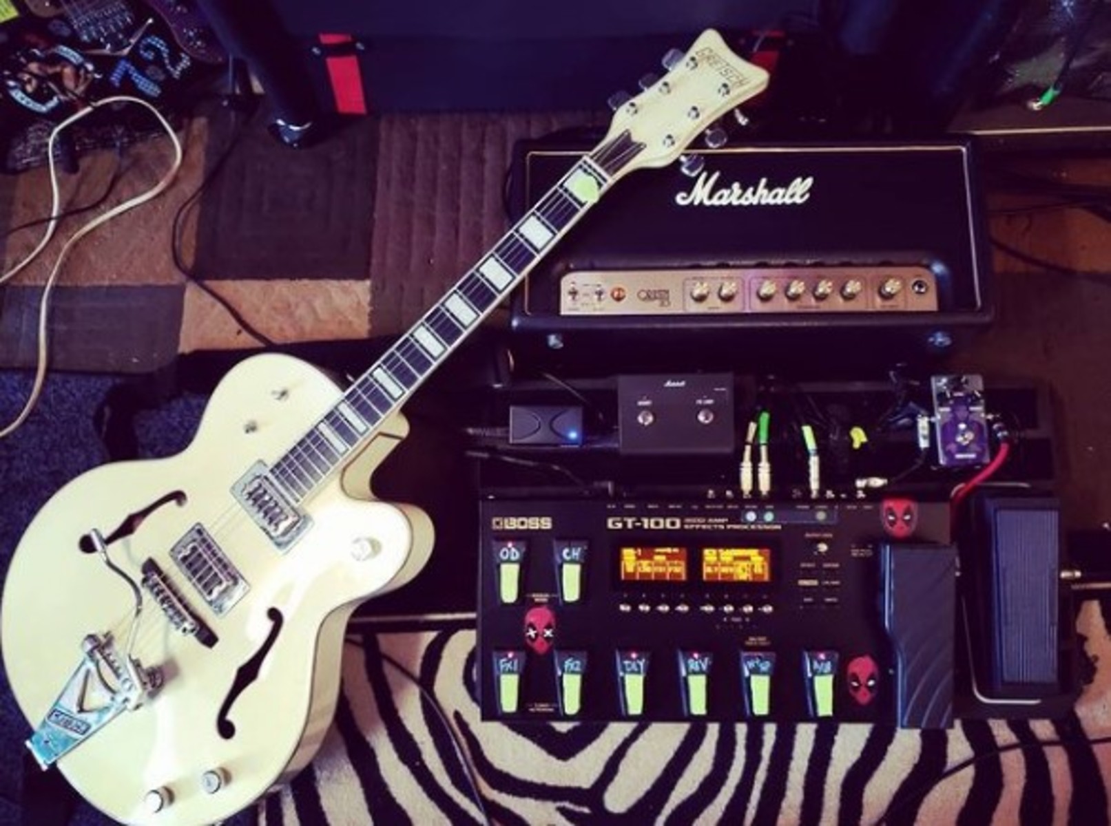 Metal Live Rig by james_a_heaton featuring Gretsch G7593T Billy Duffy Falcon, Marshall Origin 20H, and Boss GT-100 COSM Amps Effects Processor