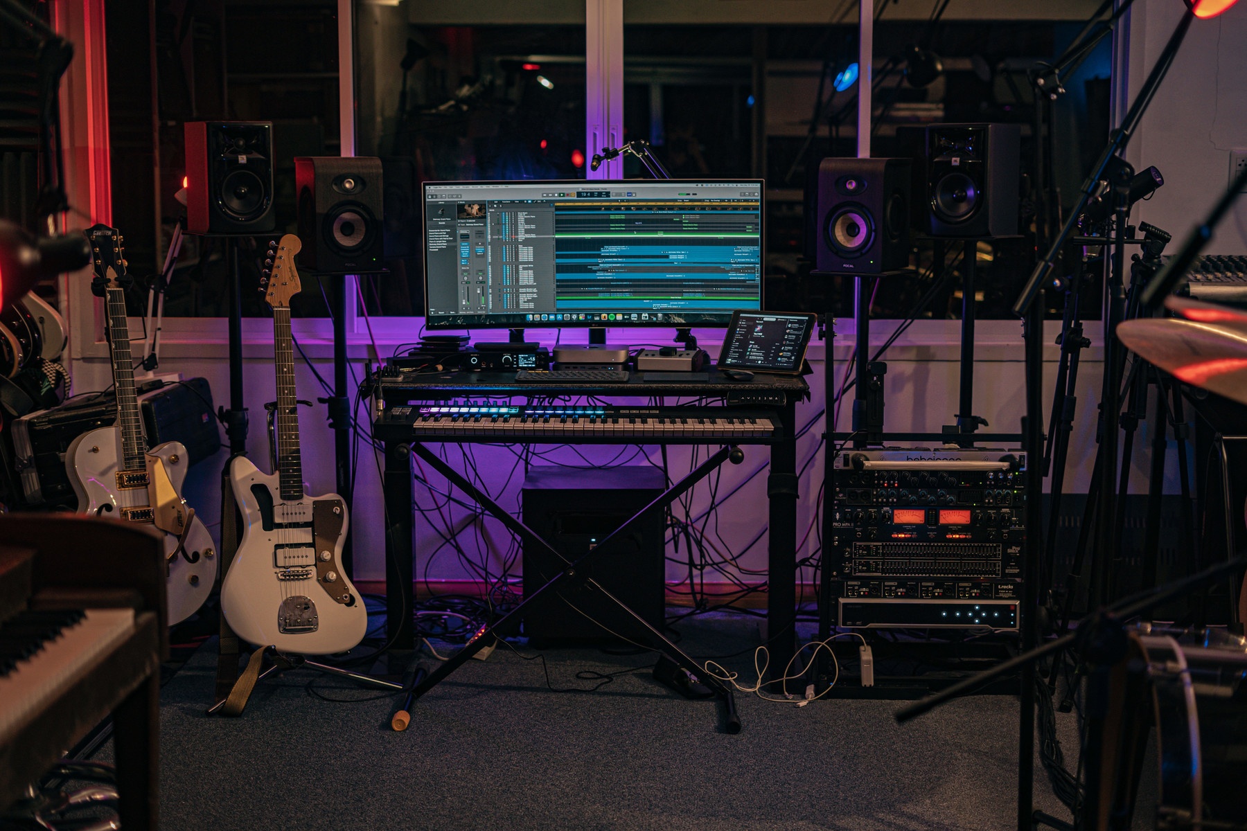 Electronic Studio Setup by ken_pierre featuring Apple Mac Mini (General), LG 38UC99-W 37,5" 21:9 Curved UltraWide QHD+ Monitor, and Novation Launchkey 61 MK3 and 5 more pieces of gear