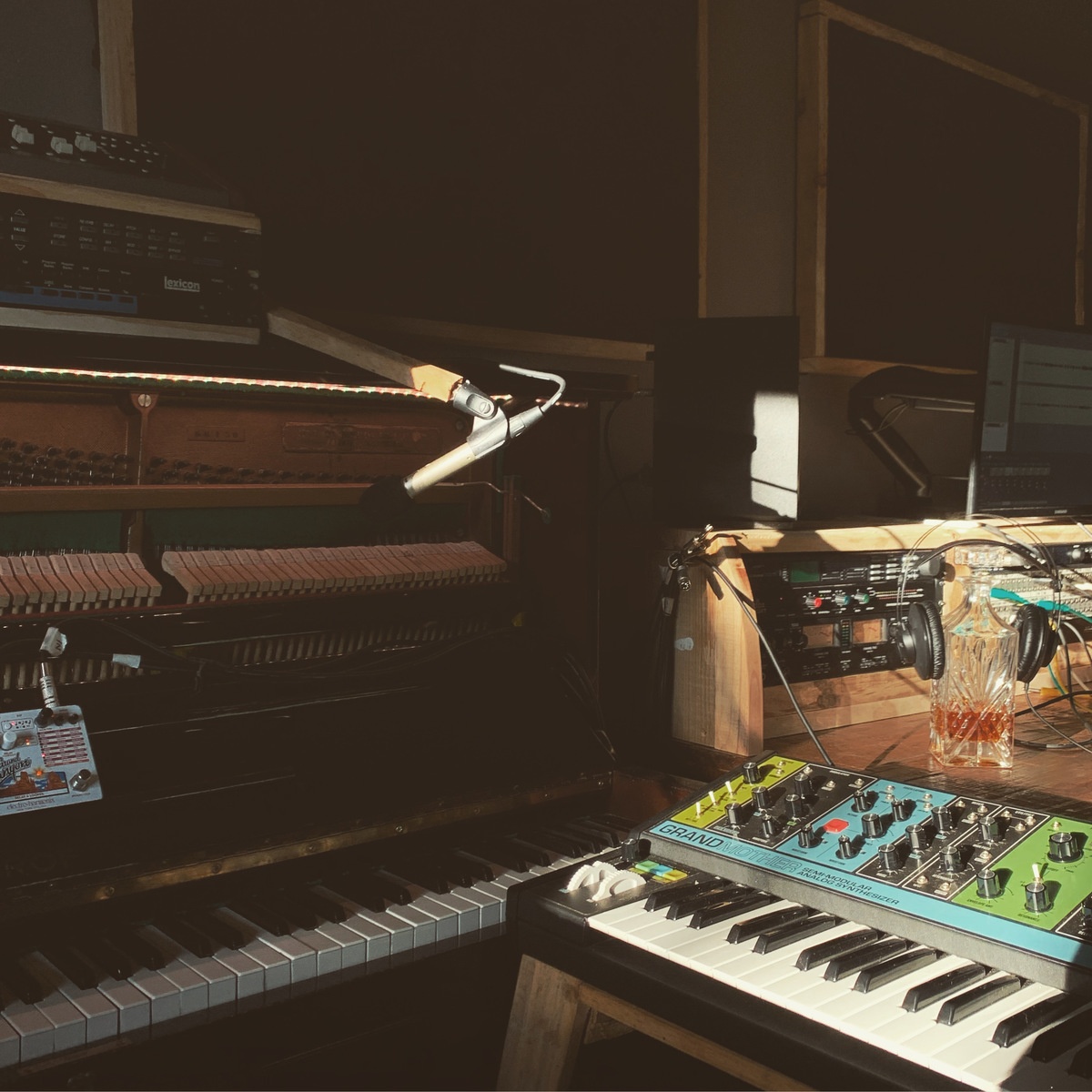 Electronic Studio Setup by navin_kala featuring Moog Grandmother, Petrof Upright Piano, and Electro-Harmonix Grand Canyon and 4 more pieces of gear