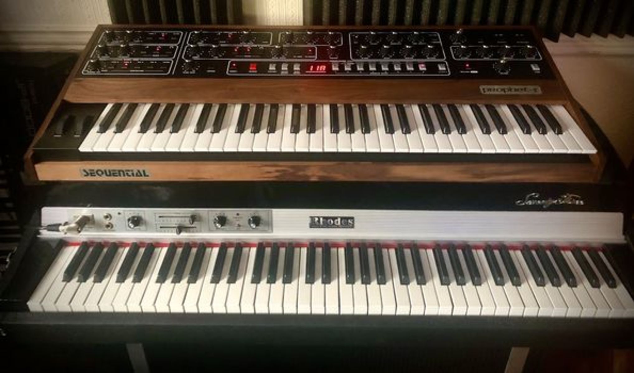 Sequential Circuits Music Gear Setup by nigeynige featuring Sequential Circuits Prophet-5 and Fender Rhodes Mark I Suitcase 73