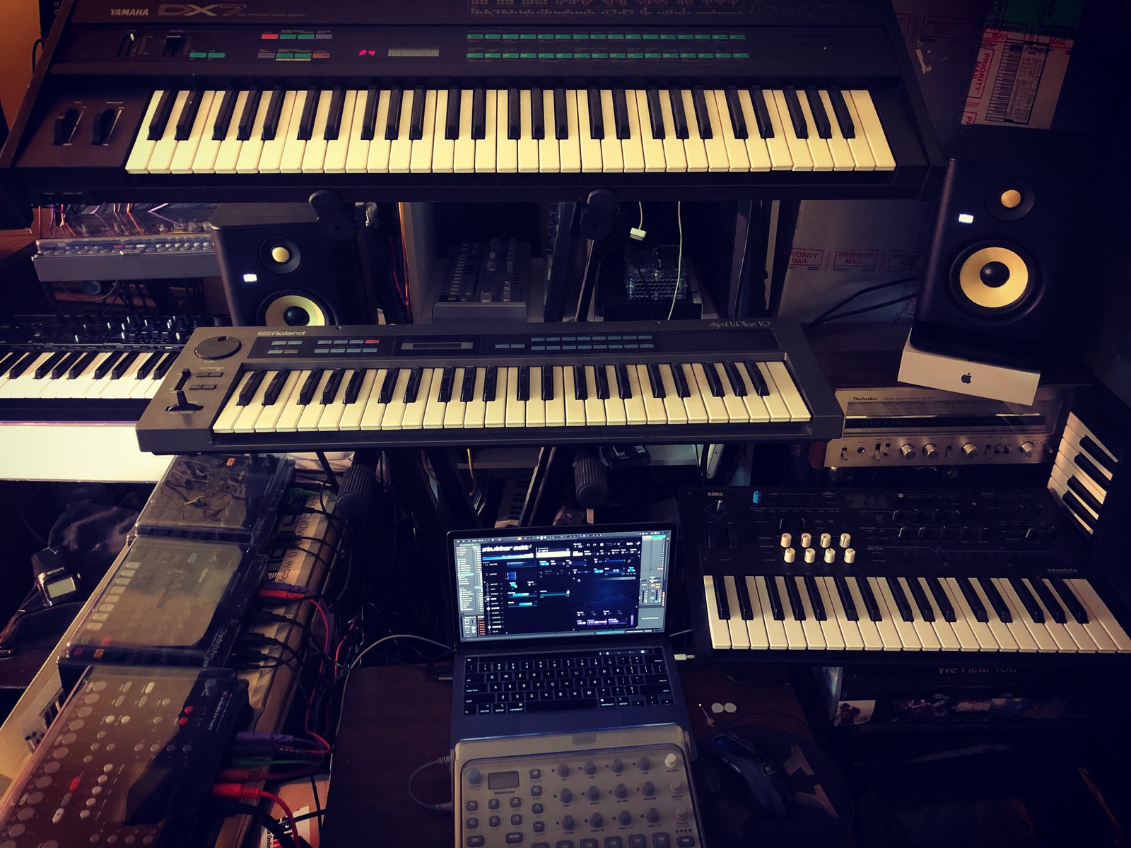 Electronic Studio Setup by sinkingfeeling featuring Yamaha DX7, Roland HS-10 Synthesizer, and Elektron Octatrack DPS-1 and 7 more pieces of gear