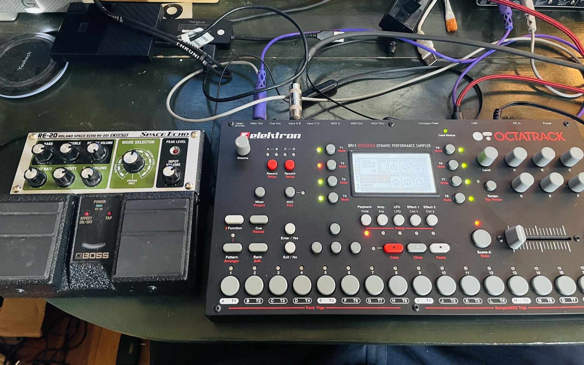 Electronic Synth Setup by synthesthesiologist featuring Elektron Octatrack DPS-1 and Boss RE-20 Space Echo