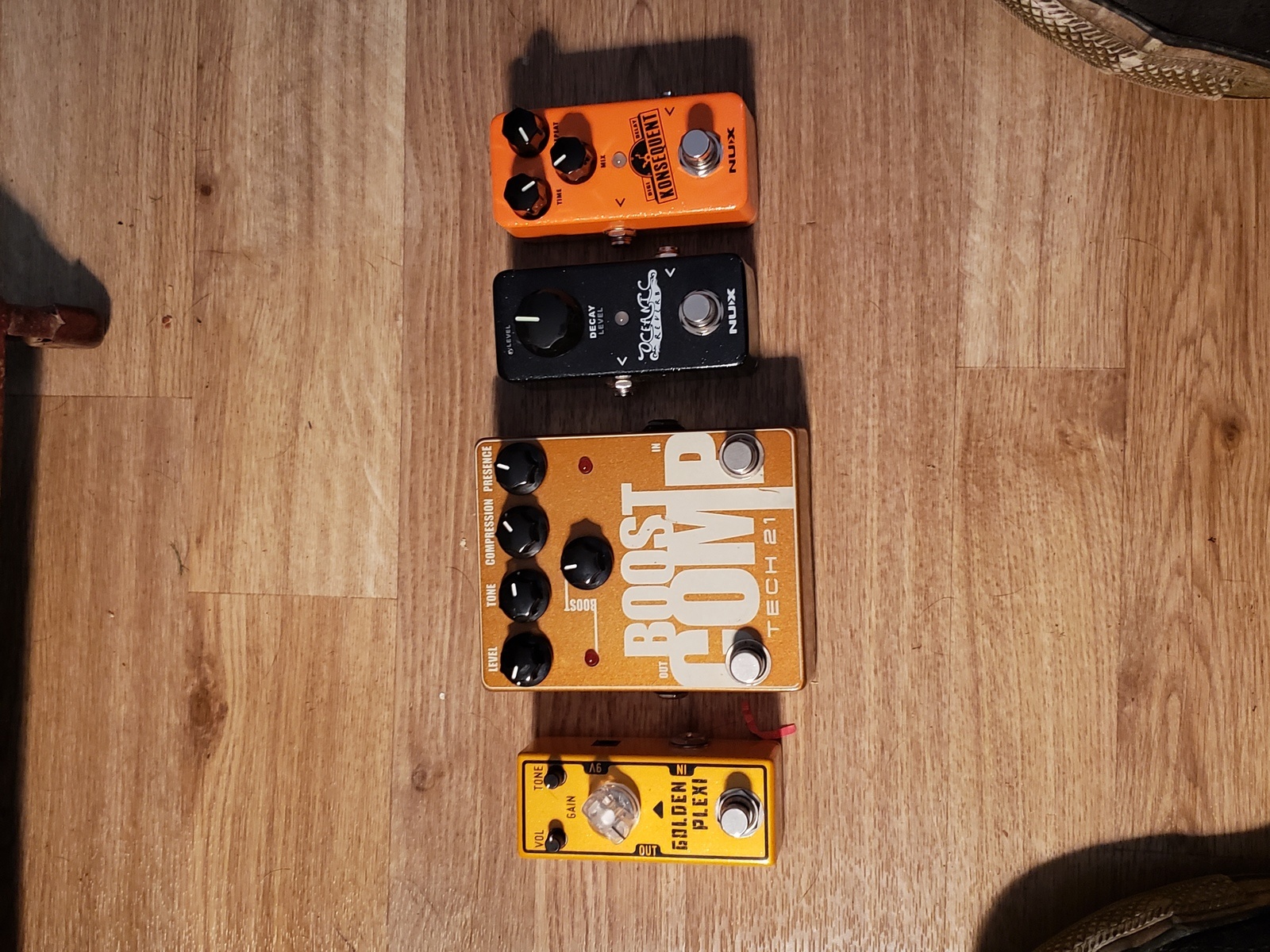 NUX Pedalboard by stran9ebrew featuring Tone City Golden Plexi, Tech 21 Boost Comp, and NUX Oceanic Reverb and 1 more piece of gear