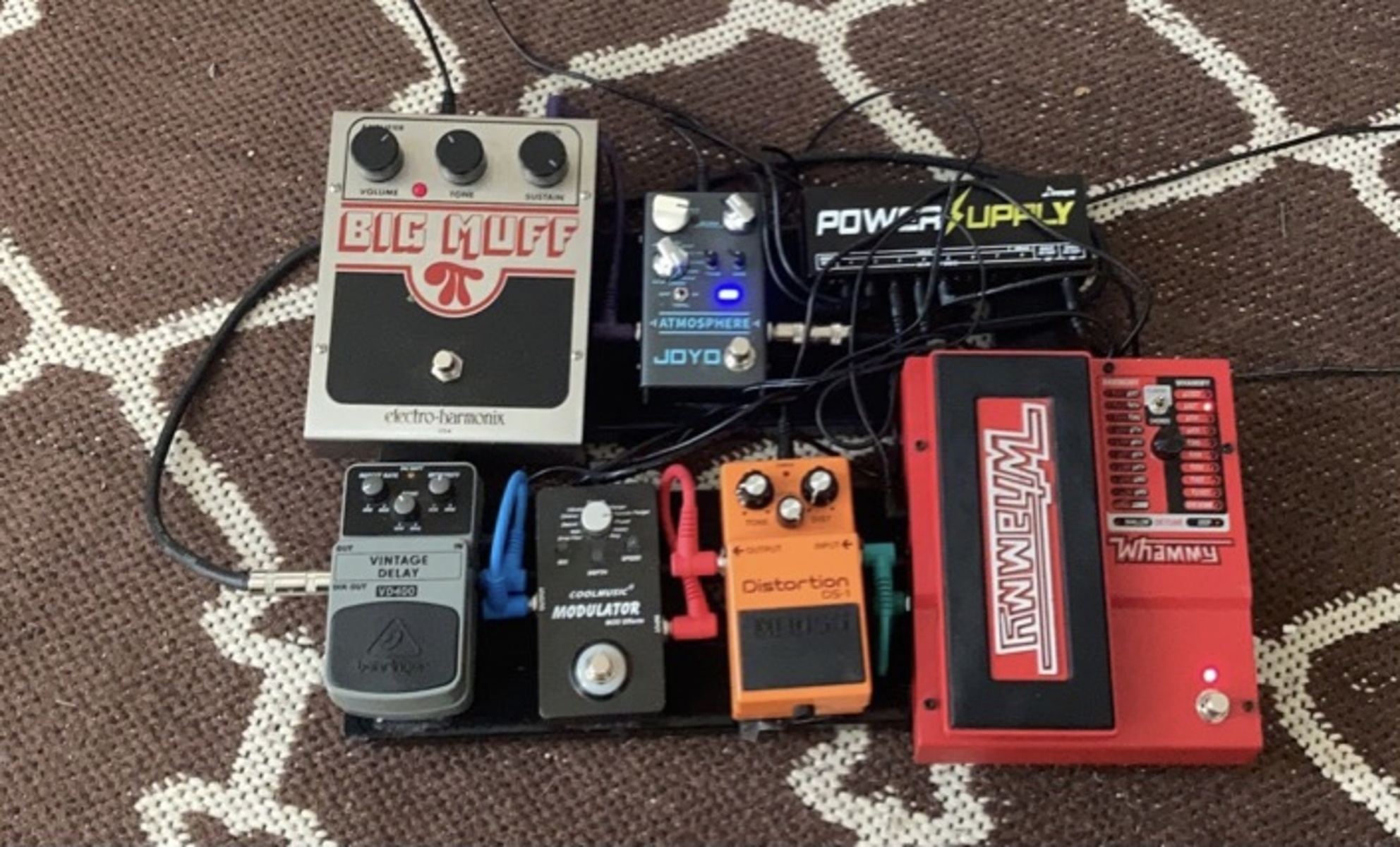 Pedalboard by sorcerersupreme featuring DigiTech WH-5 Whammy V, Boss DS-1 Distortion, and CoolMusic A-MO01 Modulator and 3 more pieces of gear