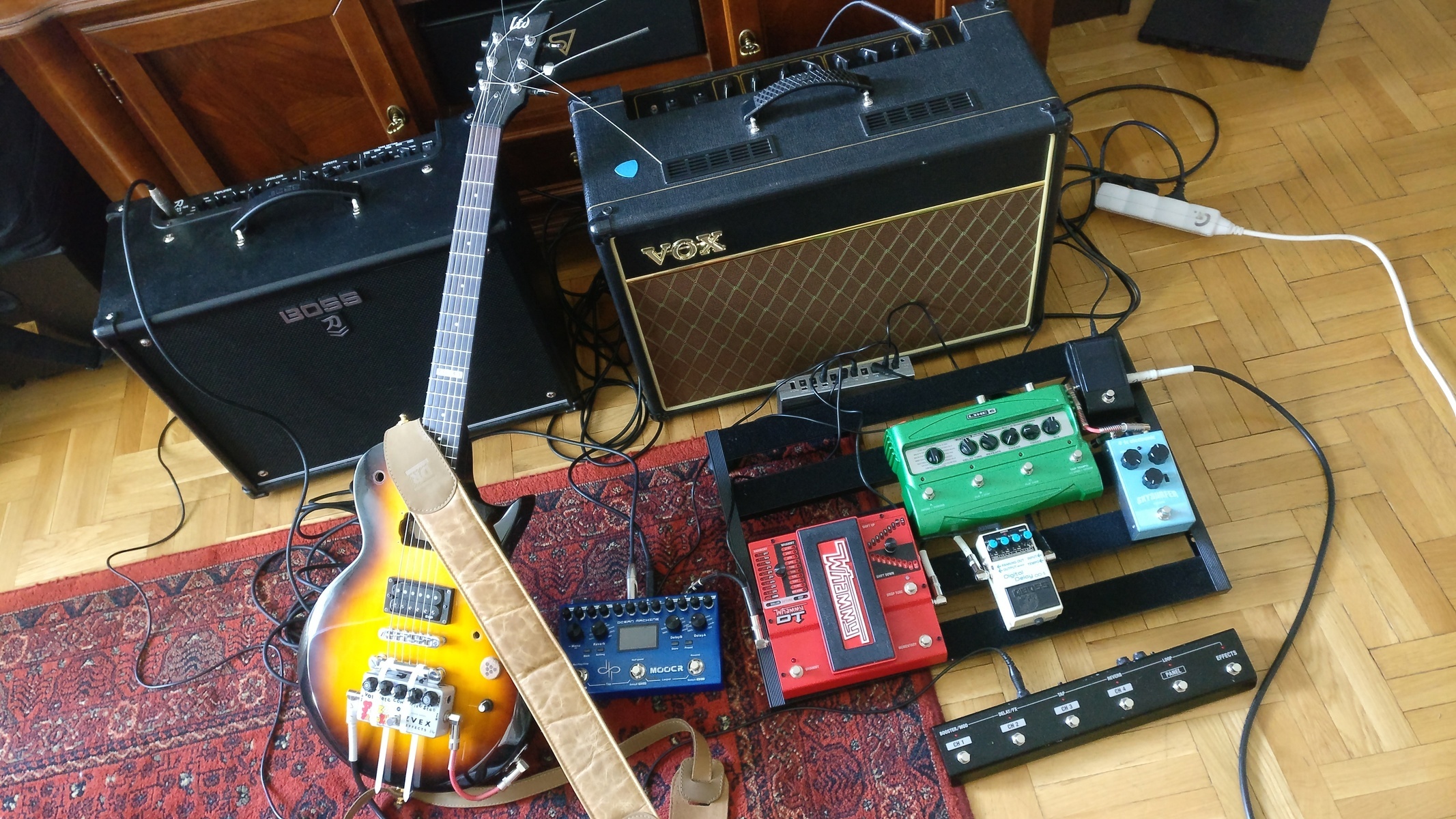 Pedalboard by obradoom featuring ESP LTD EC-50, ZVEX Vexter Series Fuzz Factory, and Korg Pitchblack Custom and 9 more pieces of gear