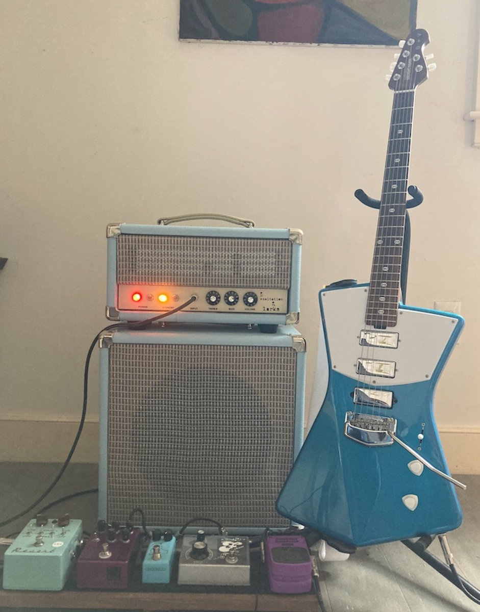 Ernie Ball Music Gear Setup by stephen_bourque featuring Red Witch Eve Tremolo and Ernie Ball Music Man St. Vincent Signature