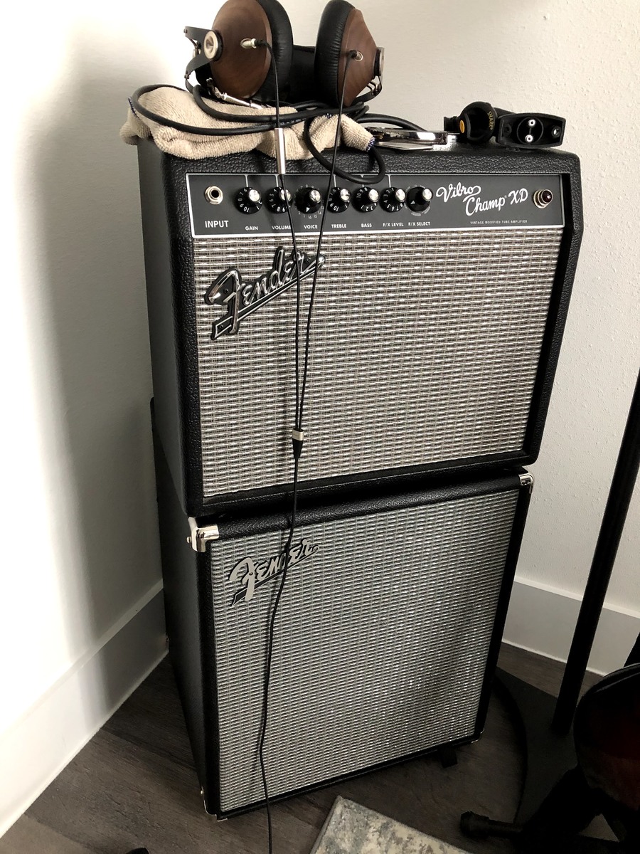 Fender Amp Rig by glorkfoo featuring Fender Vibro Champ XD, Fender Rumble 100, and Meze 99 Classics