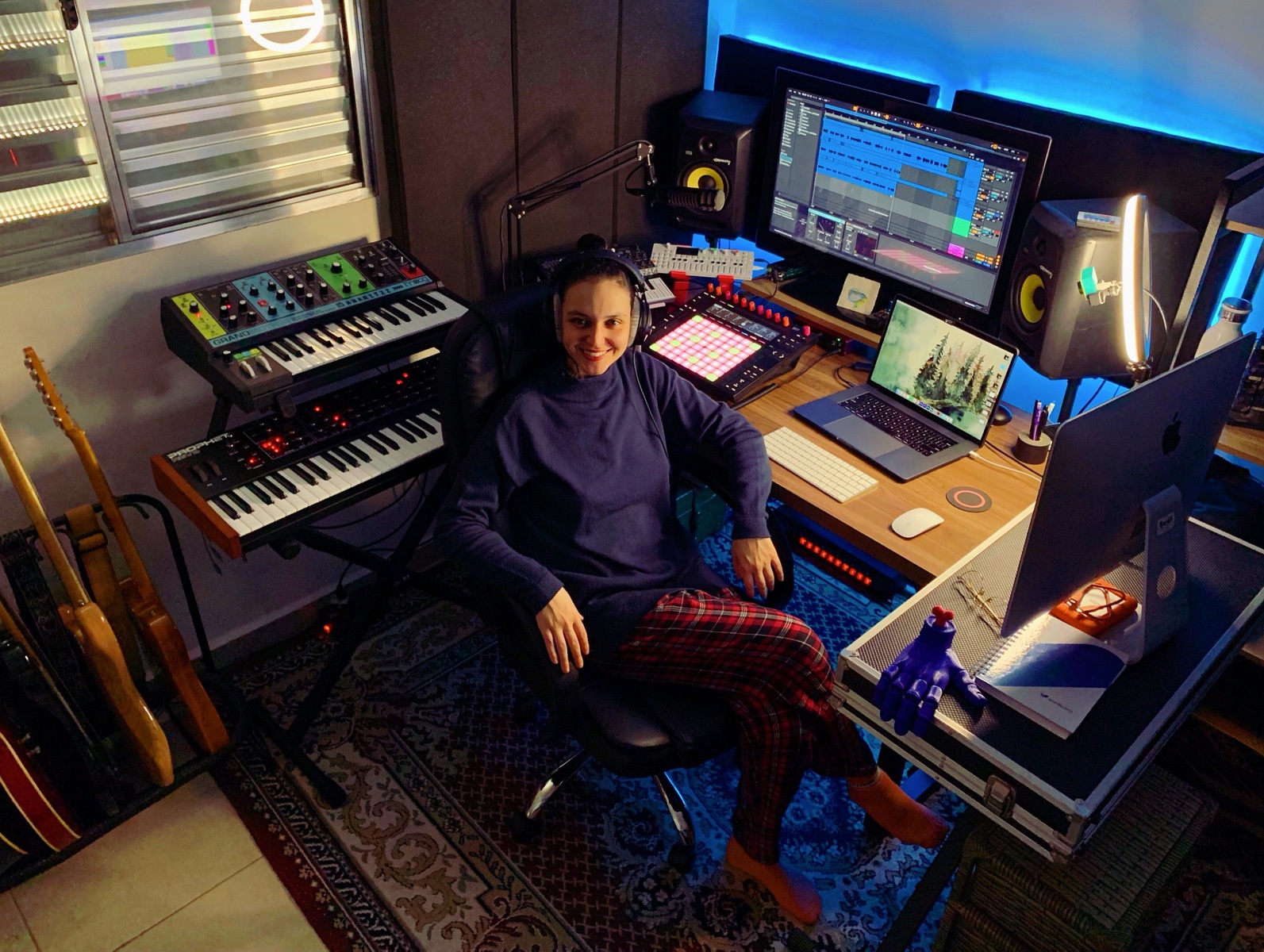Electronic Studio Setup by anaritzz featuring Moog Grandmother, Dave Smith Instruments Sequential Prophet REV2, and Teenage Engineering OP-1 Portable Synthesizer and 5 more pieces of gear