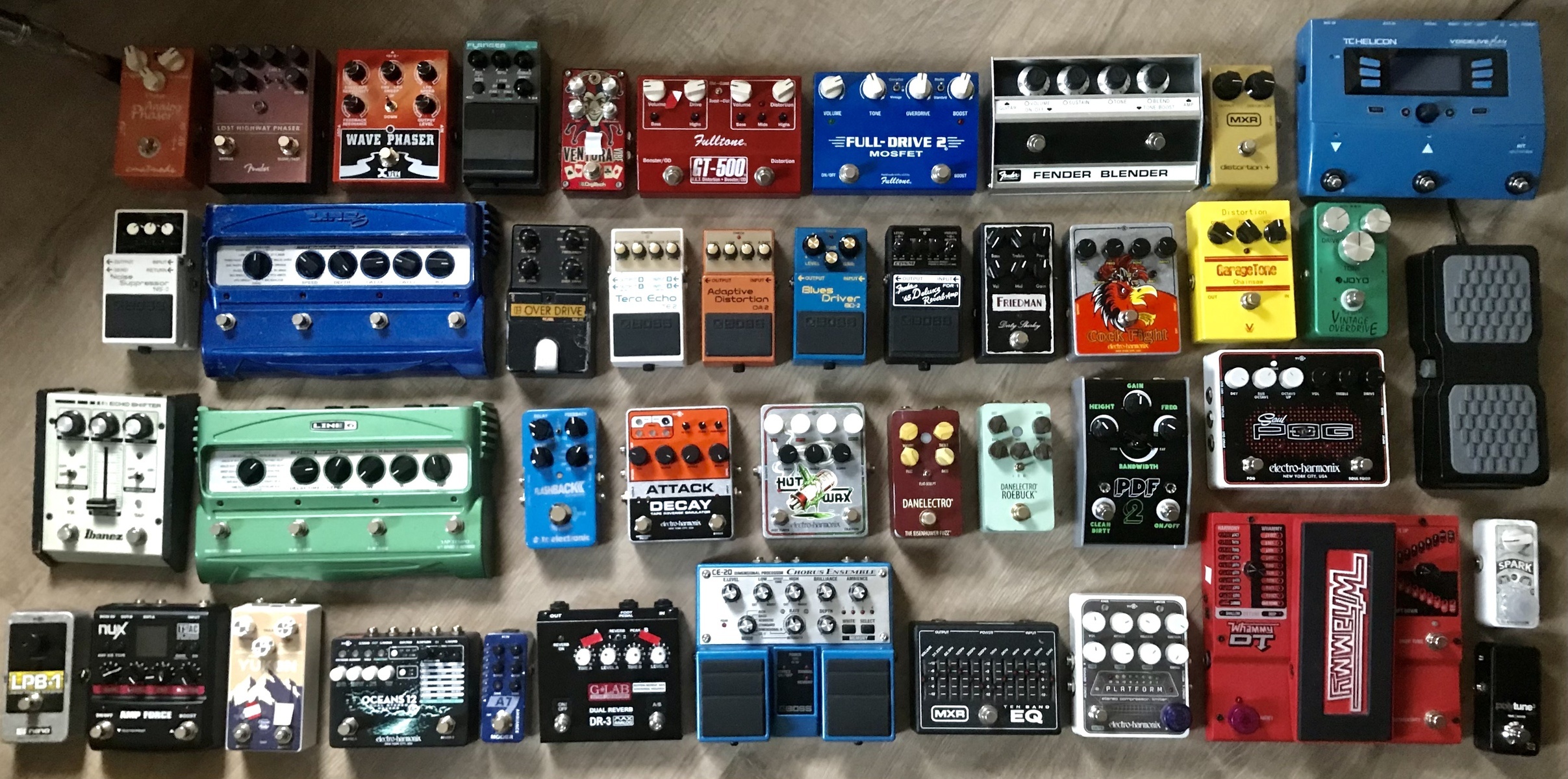 Pedalboard by jimdegroot featuring Line 6 DL4 Delay Modeler, Boss BD-2 Blues Driver, and CMAT Mods Analog Phaser and 40 more pieces of gear