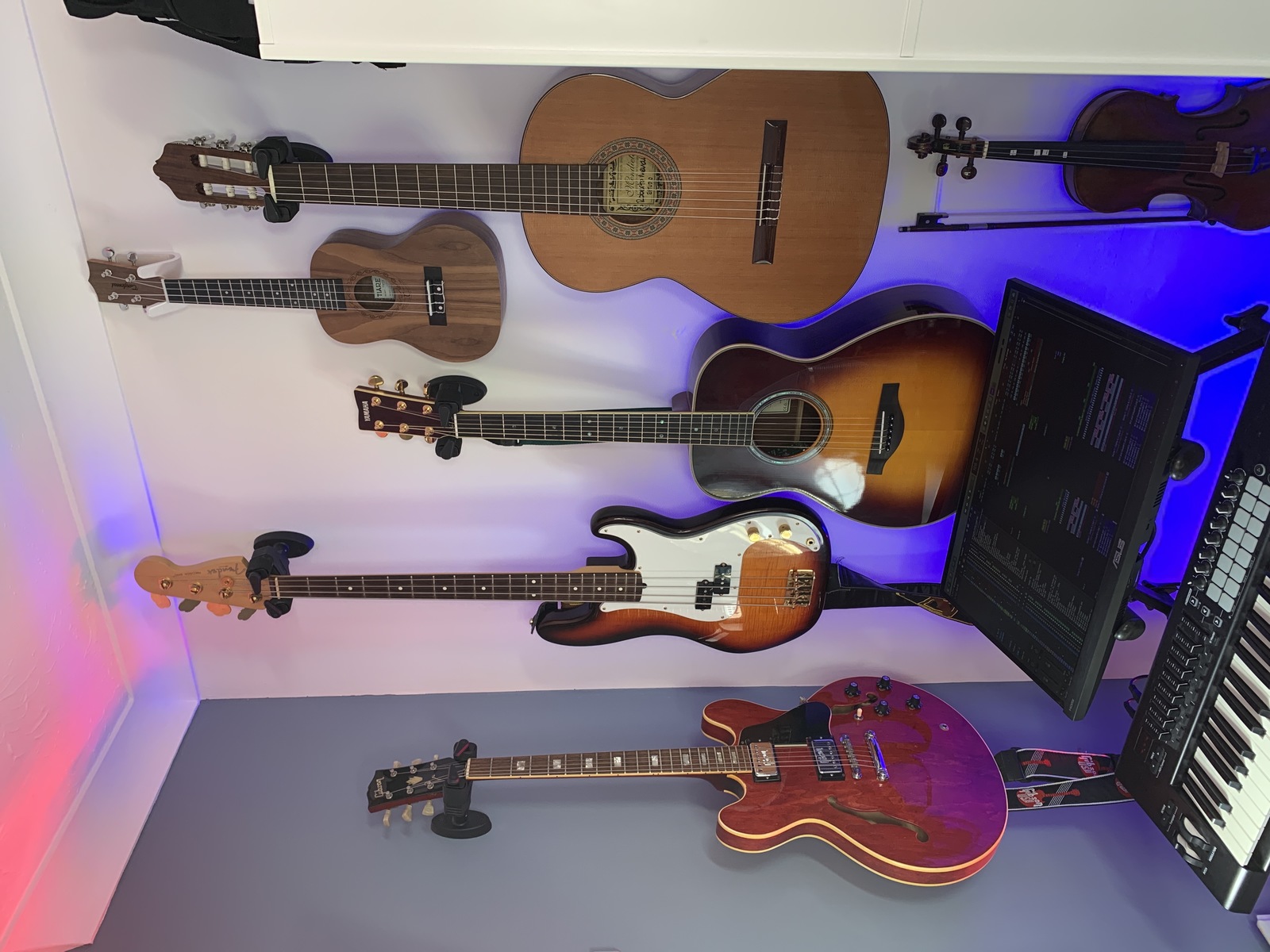 Electronic Studio Setup by rileydll featuring Gibson ES-335, Fender Precision Bass, and Yamaha LS-TA and 5 more pieces of gear