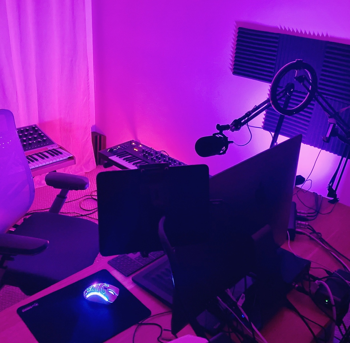 Electronic Studio Setup by bassic featuring Apple iMac Pro, Apple iPad Pro (General), and Moog One Polyphonic Analog Synthesizer and 4 more pieces of gear