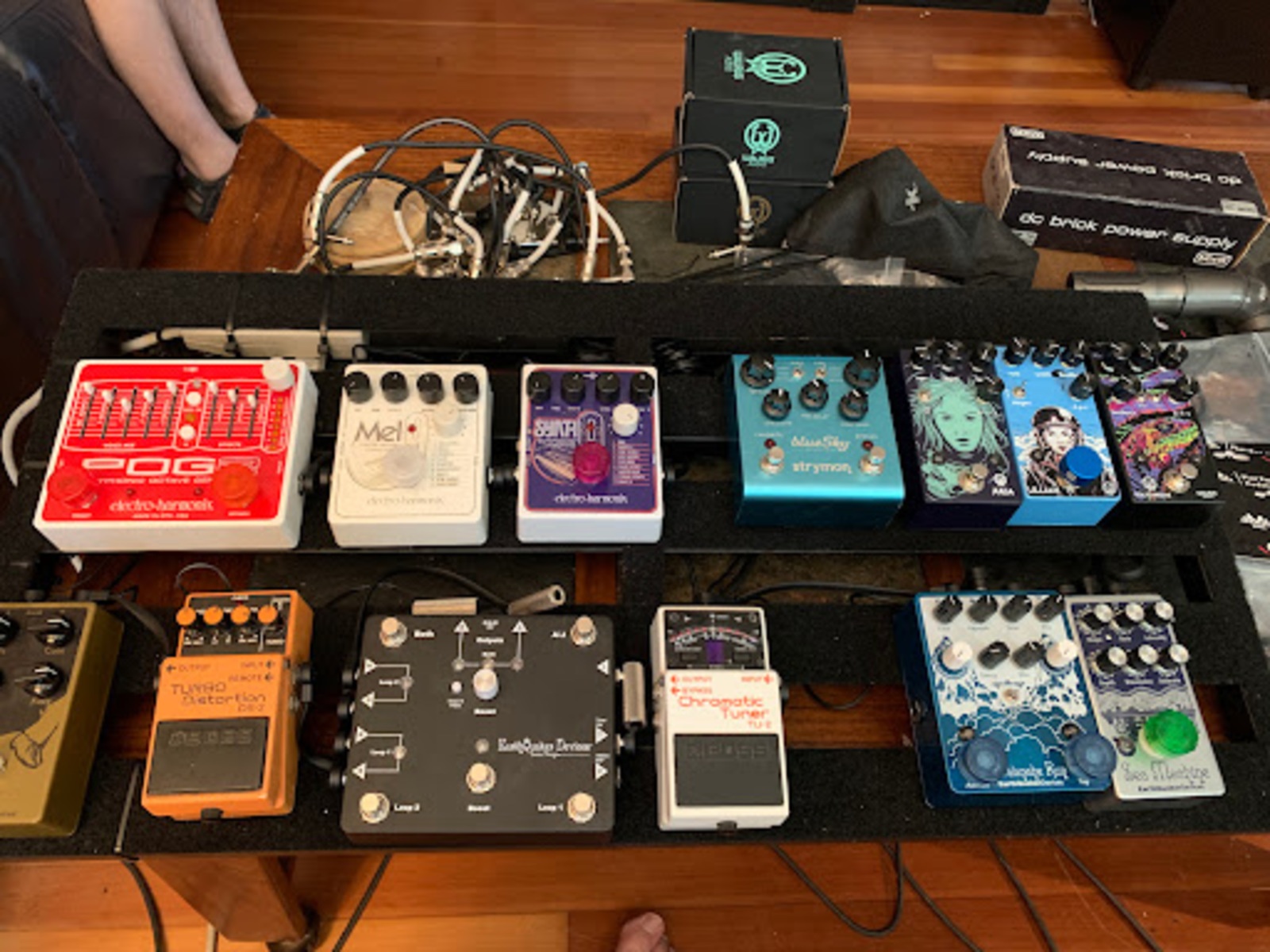 Pedalboard by greghowe featuring Boss TU-3 Chromatic Tuner, EarthQuaker Devices Hoof V1, and Boss DS-2 Turbo Distortion and 10 more pieces of gear