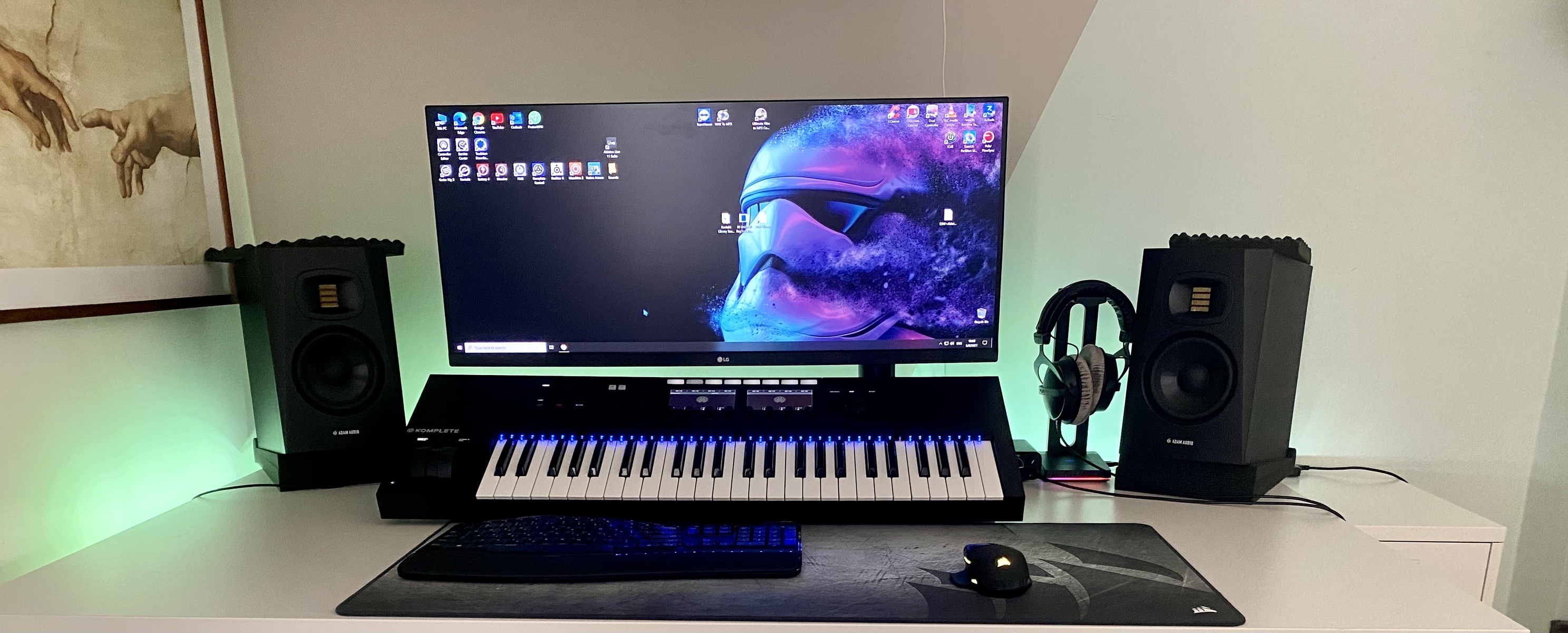 Electronic Studio Setup by vangart featuring Native Instruments Komplete Kontrol S49 MK2, Beyerdynamic DT 770 PRO-80 Closed Studio Headphones, and MOTU M2 2x2 USB-C Audio Interface and 1 more piece of gear