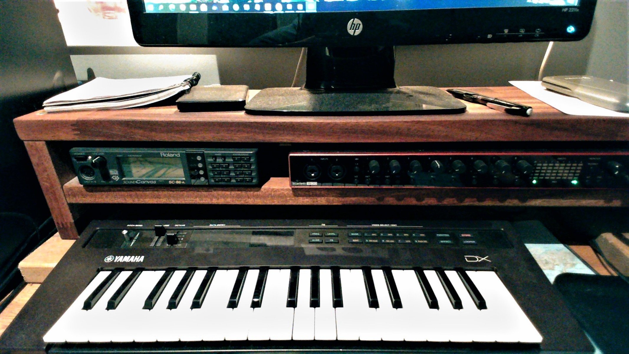 Electronic Studio Setup by asikwus featuring Focusrite Scarlett 18i20, Roland Sound Canvas SC-88VL, and Yamaha Reface DX