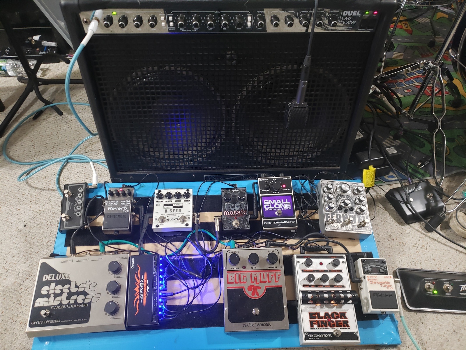 Pedalboard by bryankielty featuring Electro-Harmonix Deluxe Electric Mistress, Joyo D-SEED Delay, and DigiTech Mosaic and 8 more pieces of gear