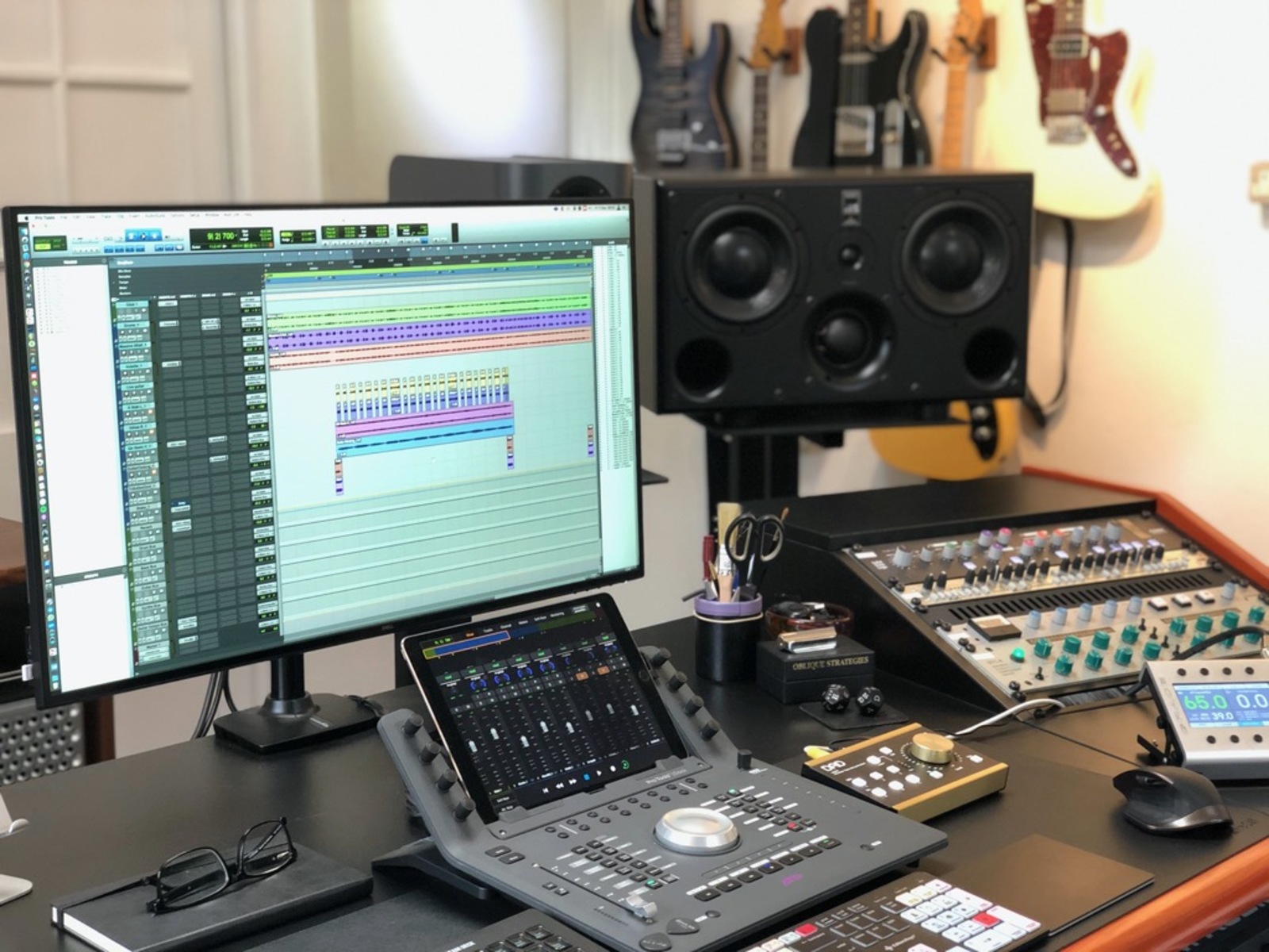 Electronic Studio Setup by octatonic featuring ATC Loudspeakers SCM45A Pro Studio Monitor, Avid Pro Tools, and Avid Dock and 5 more pieces of gear