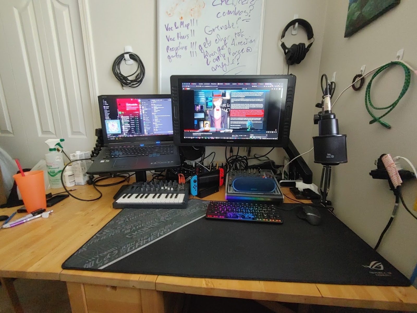 Electronic Synth Setup by insert featuring Behringer XENYX X1204USB, Audio-Technica AT2020 Cardioid Condenser Microphone, and Audio-Technica ATH-M20X and 2 more pieces of gear