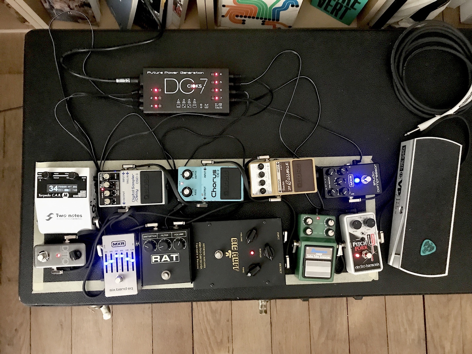 Pedalboard by oznikovsky featuring Pro Co RAT 2, Electro-Harmonix "Black Russian" Big Muff Pi V8, and MXR M109S Six Band EQ and 10 more pieces of gear