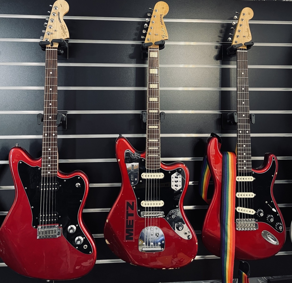 Fender Music Gear Setup by lordfuzzman featuring Squier Jagmaster Electric Guitar, Fender Jaguar, and Fender Stratocaster Electric Guitar