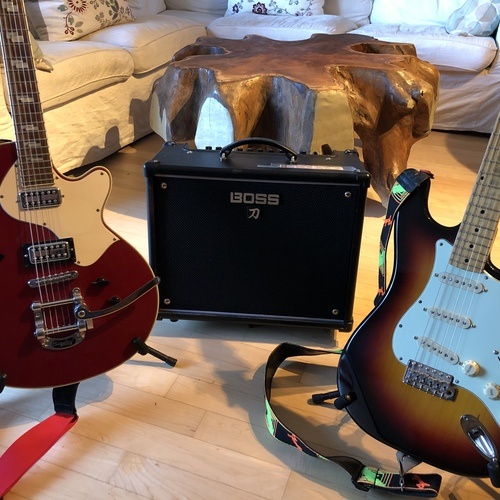 Photo of Cort Sunset 1 and more gear in a studio, guitar, and amplifier