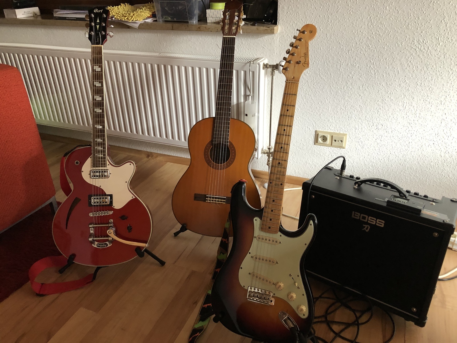 Electronic Studio Setup by vtwinxpert featuring Yamaha C-70, Cort Sunset 1, and Partscaster and 1 more piece of gear